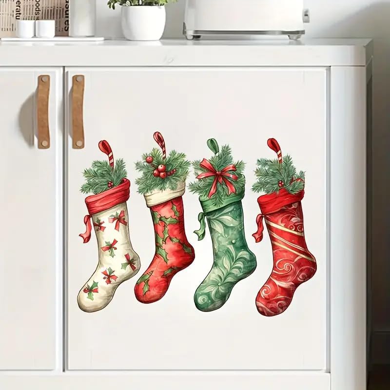 DIDOSOFT Christmas Stocking Toilet Cover Sticker Decals,Fish Bird Flower Leaf Waterproof Toilet Lid Tank Seat Decals Cistern Self-Adhesive Bathroom Wall Sticker - Image 4